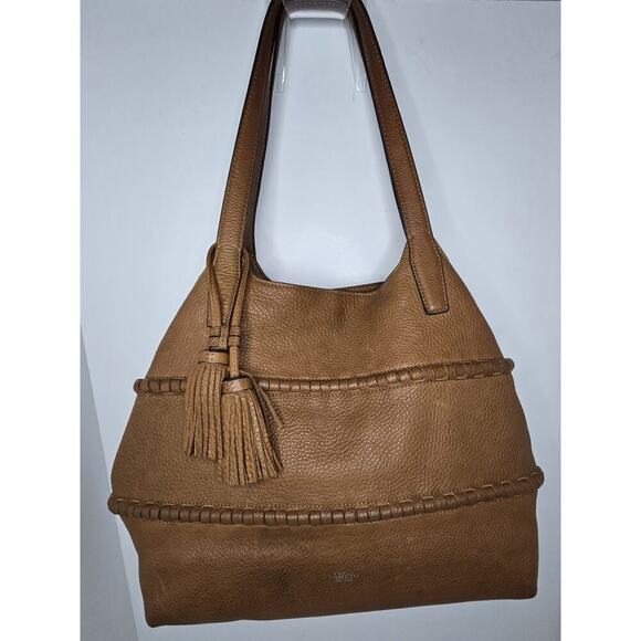 Vince Camuto Hobo Shoulder Bag Pebbled Leather Purse Tassels in Cognac Brown Lg - Picture 2 of 13